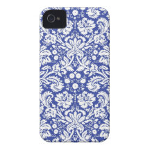 Modelo azul marino del damasco Case-Mate iPhone 4 protectores