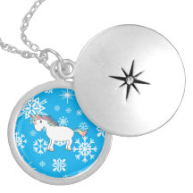 Modelo azul y blanco del unicornio de los copos de joyería