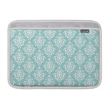 Modelo blanco azul claro 1 del damasco del vintage fundas MacBook