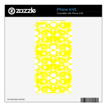 Modelo blanco elegante del damasco en amarillo iPhone 4S calcomanías