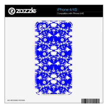 Modelo blanco elegante del damasco en azul iPhone 4 calcomanía