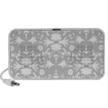 Modelo blanco elegante del damasco en la plata iPhone altavoz