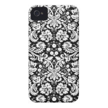 Modelo blanco y negro del damasco iPhone 4 Case-Mate fundas