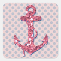 MODELO DE PUNTOS ROSADO FEMENINO DEL ANCLA DEL BRI CALCOMANÍAS CUADRADAS PERSONALIZADAS