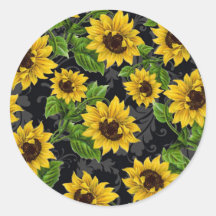 Modelo del girasol del vintage etiquetas redondas