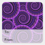 Modelo espiral púrpura del arte del fractal pegatina cuadradas personalizadas