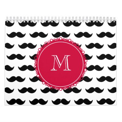 Modelo negro del bigote, monograma rojo calendarios de pared Modelo negro del bigote, monograma rojo calendarios de pared