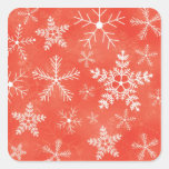 Modelo rojo y blanco del copo de nieve pegatinas cuadradas