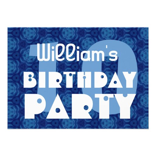 Modern 10th Birthday Party Blue Pattern For Boy Custom Invitation