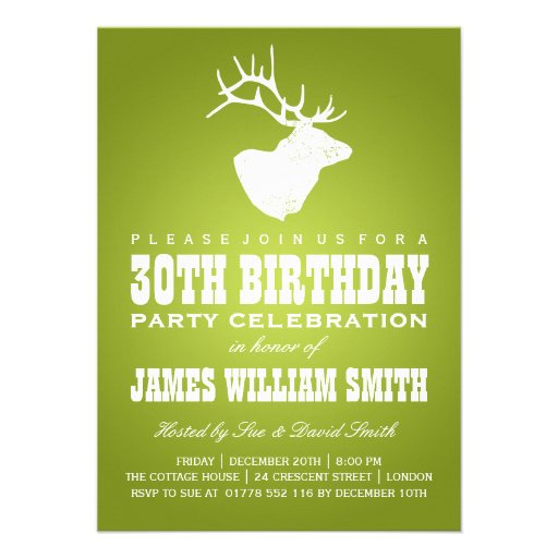 Modern 30th Birthday Party Deer Lime Green Custom Invitation