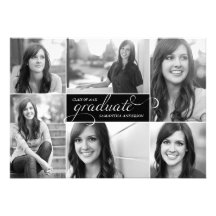 Modern 6 Photo Script Graduation Invite - Black