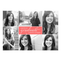 Modern 6 Photo Script Graduation Invite -Neon Pink