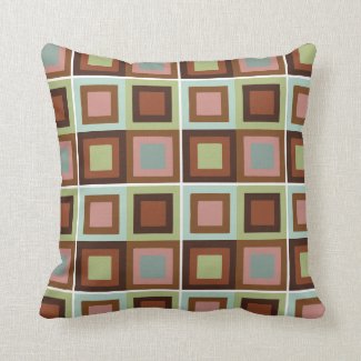 modern abstract square pattern blue green throw pillow
