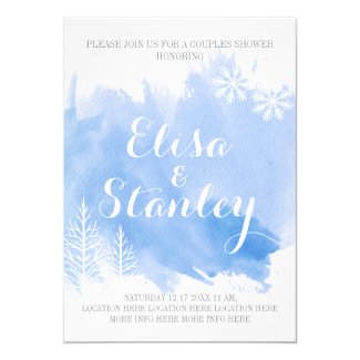 Modern abstract watercolor blue couples shower custom invitations