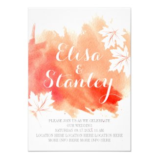 Modern abstract watercolor coral peach wedding personalized invitations