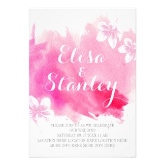 Modern abstract watercolor pink flowers wedding card