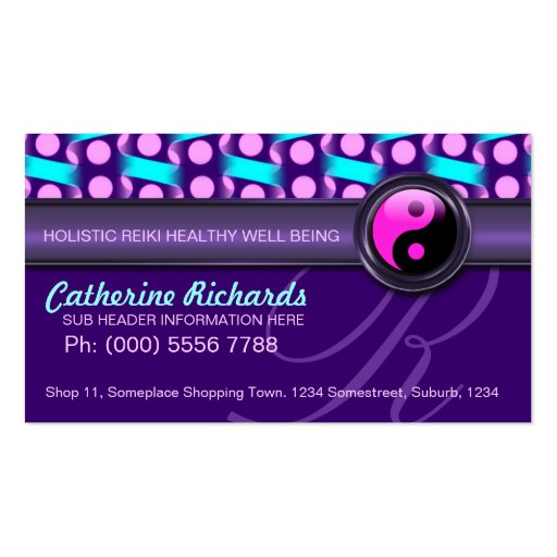 Modern Age Reiki Yin Yang Purple Business Cards (front side)