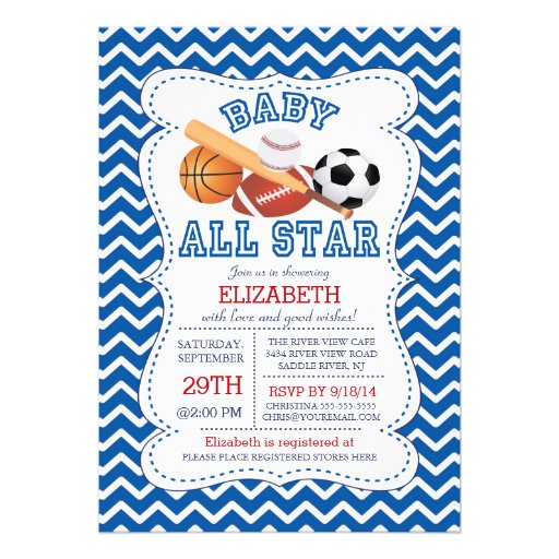 Modern All Star Sports Boys Baby Shower Invitation (front side)