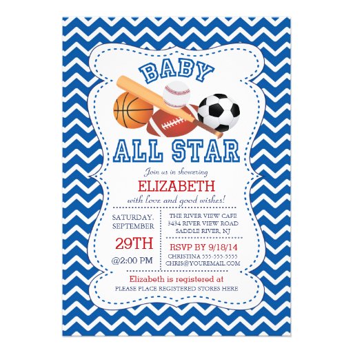 Modern All Star Sports Boys Baby Shower Invitation