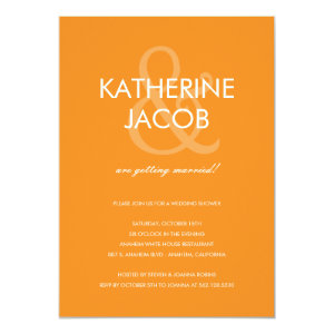 Modern Ampersand Wedding Shower Invites Orange Cards