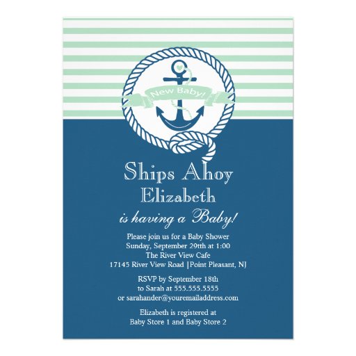 Modern Anchor Nautical Neutral Baby Shower Invites (front side)