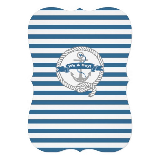 Modern Anchor Nautical Sailboat Boy Baby Shower Personalized Invitation