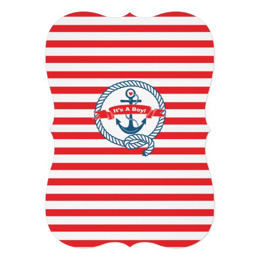 Modern Anchor Nautical Sailboat Boy Baby Shower Custom Invitation