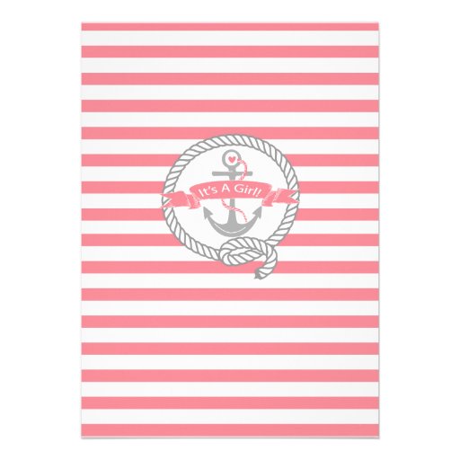 Modern Anchor Nautical Sailboat Girl Baby Shower Invitations