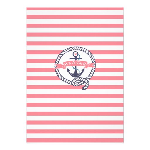 Modern Anchor Nautical Sailboat Girl Baby Shower Invites