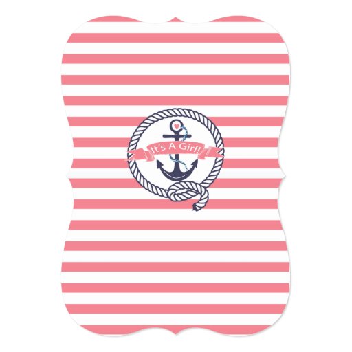 Modern Anchor Nautical Sailboat Girl Baby Shower Invites