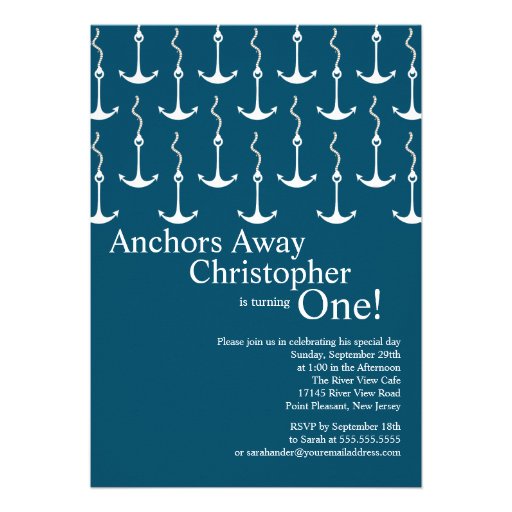 Modern Anchors Away Boy 1st Birthday Party Personalized Invites