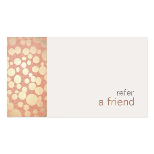 Modern and Hip Gold  Refer A Friend Coupon Salon Business Card Template (front side)