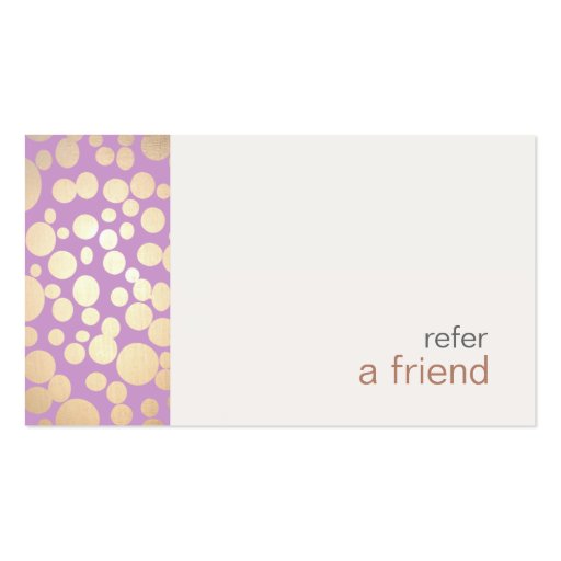 Modern and Hip Gold  Refer A Friend Coupon Salon Business Card (front side)