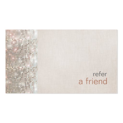 Modern and Hip Sequins Refer A Friend Coupon Salon Business Card Template (front side)