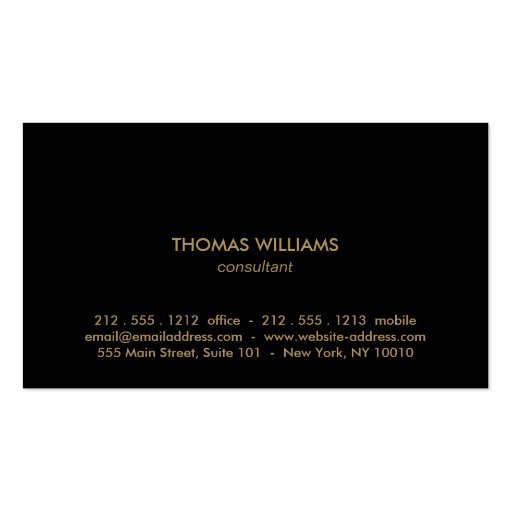 MODERN and SIMPLE GOLD BOX LOGO on BLACK Business Card Template (back side)