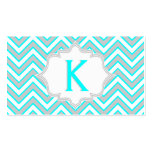 Modern aqua blue, grey chevron monogram business cards
