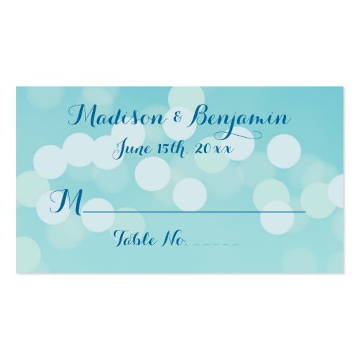 Modern Aqua Blue Wedding Place Cards Business Card (front side)