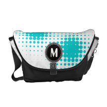 Modern Aqua Dots Monogram Rickshaw Messenger Bags