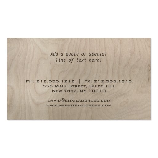 MODERN & ARCHITECTURAL CARVED TEXT on GRAY WOOD Business Card (back side)