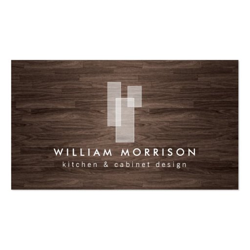 Modern Architectural Logo on Dark Woodgrain Business Cards (front side)