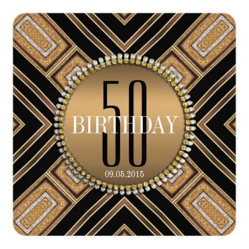 Modern Art Deco Gold 50th Birthday Invitation
