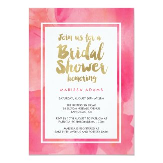 Modern Art Gold Pink Bridal Shower 5x7 Paper Invitation Card