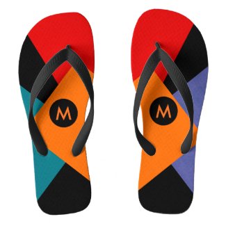 Modern Asymmetric Colorful Geometric Design Flip Flops