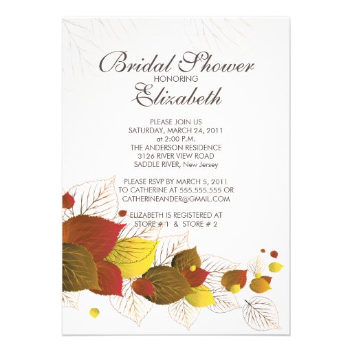Modern Autumn Fall Leaves Bridal Shower Invitation