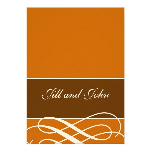 Modern Autumn Wedding Invitations Orange Brown (front side)