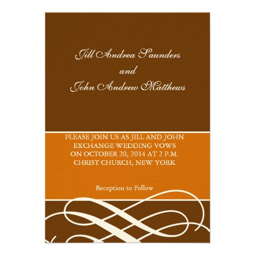 Modern Autumn Wedding Invitations Orange Brown