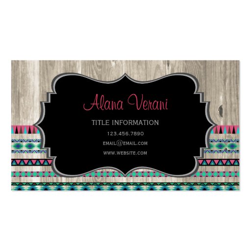 Modern Aztec Pattern on Wood Business Card Template (front side)