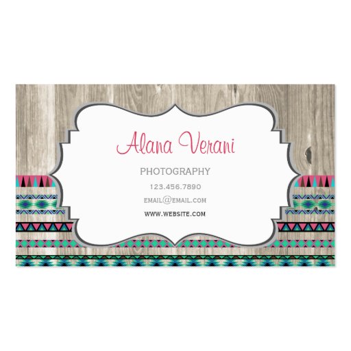 Modern Aztec Pattern on Wood Business Cards (front side)