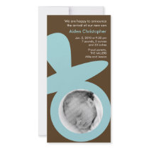 Modern Baby Announcement - Blue Pacifier Custom Photo Card