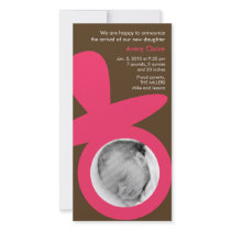 Modern Baby Announcement - Pink Pacifier Photo Greeting Card
